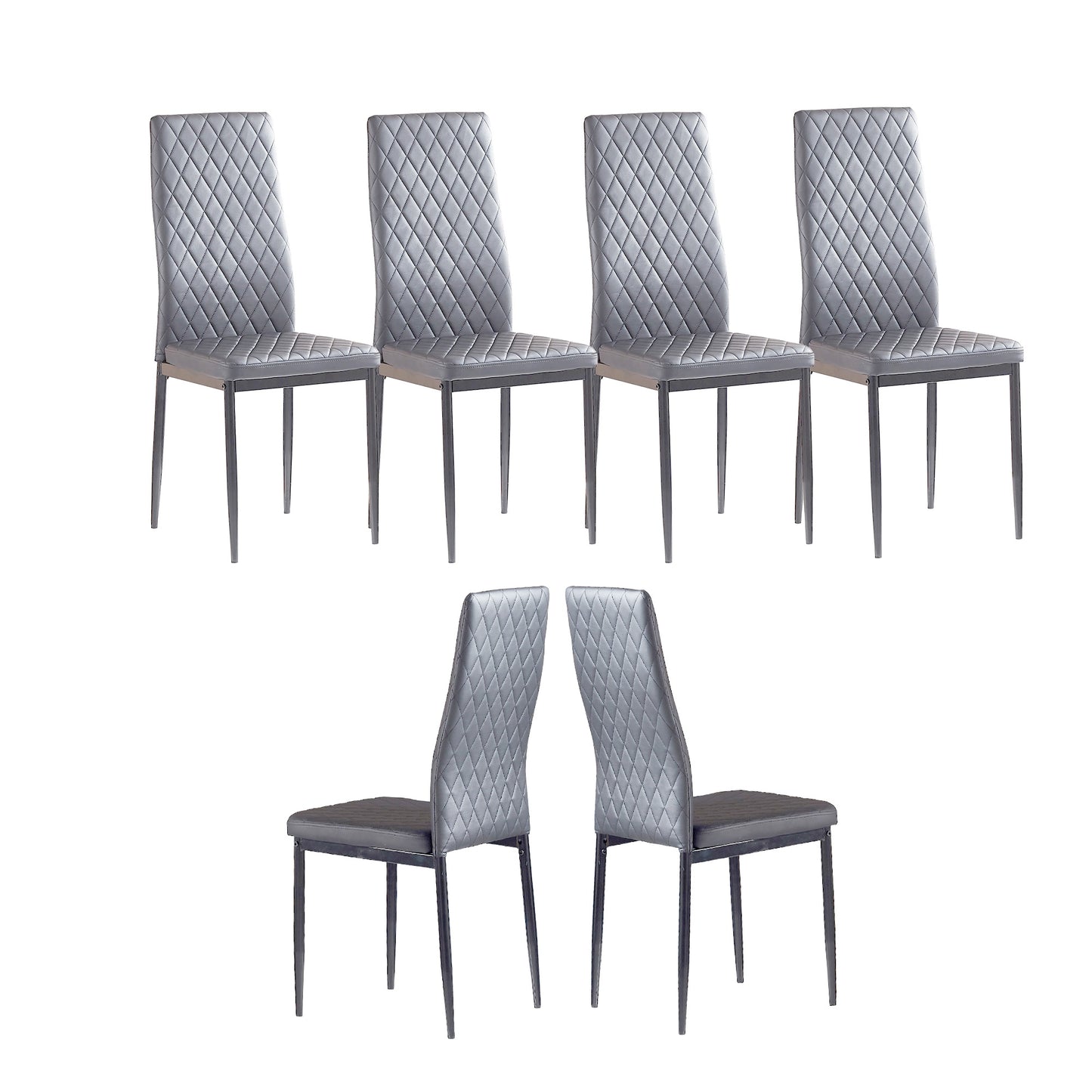 Light Gray modern minimalist dining chair fireproof leather sprayed metal pipe diamond grid pattern restaurant home conference chair set of 4