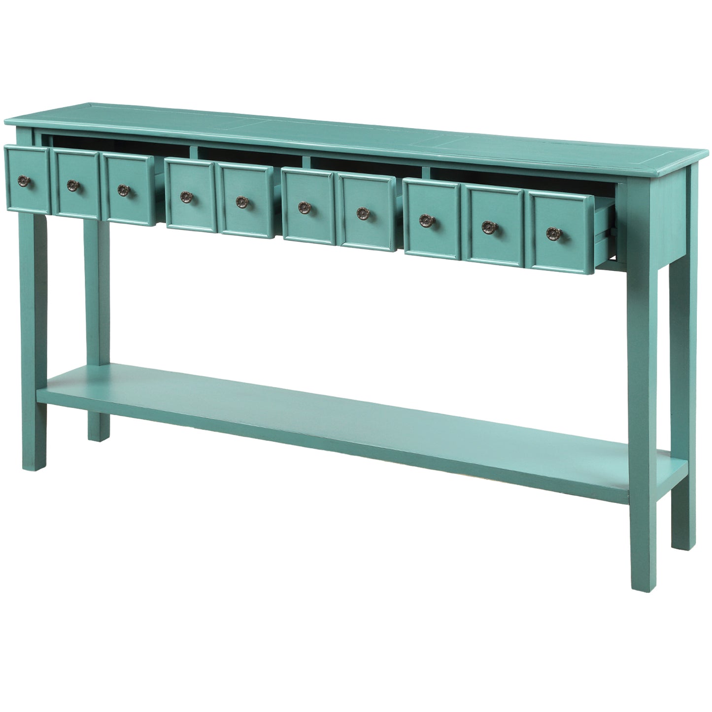 Rustic Entryway Console Table,  Long Sofa Table with two Different Size Drawers and Bottom Shelf for Storage (Blue)