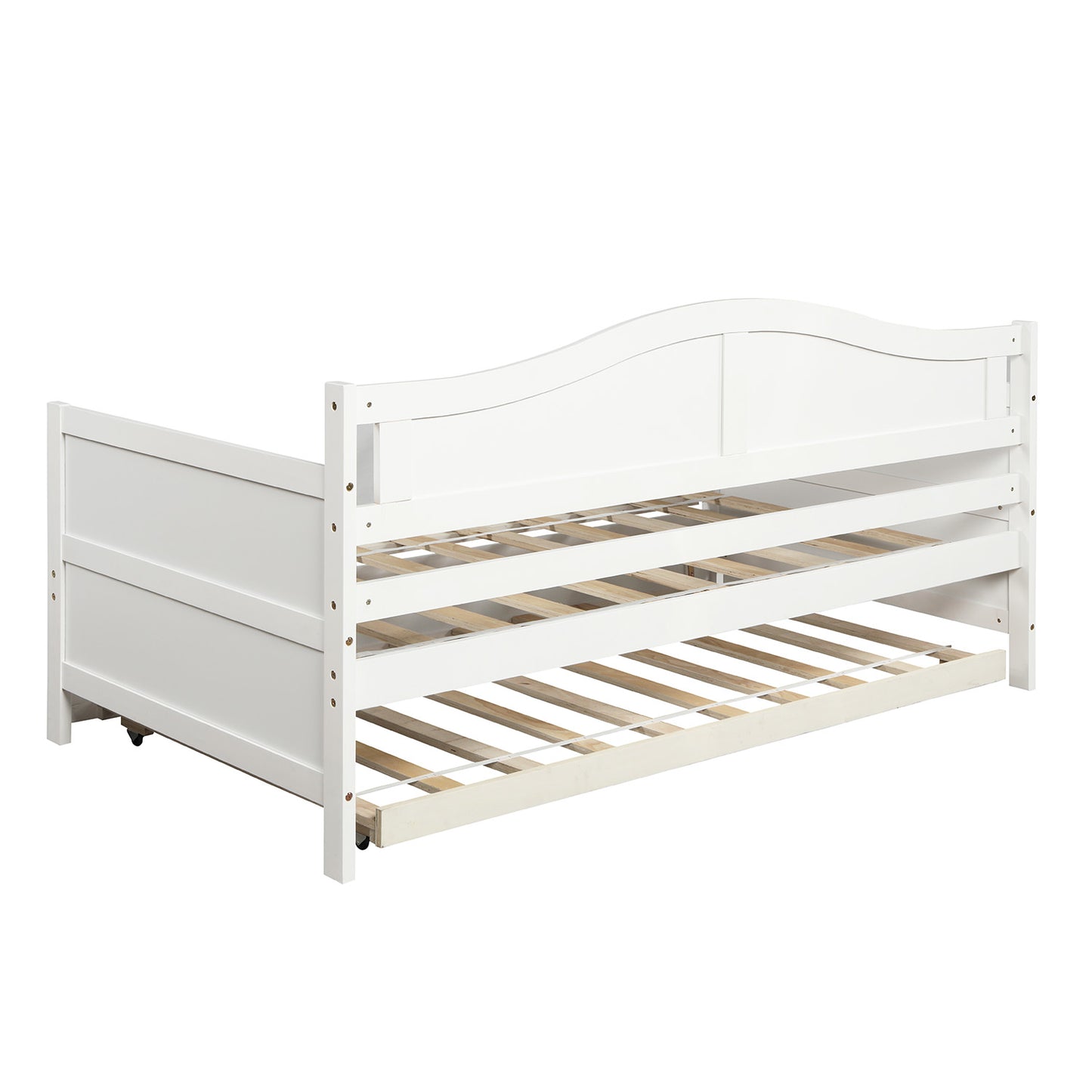 Twin Wooden Daybed with Trundle Bed,Sofa Bed for Bedroom Living Room,White