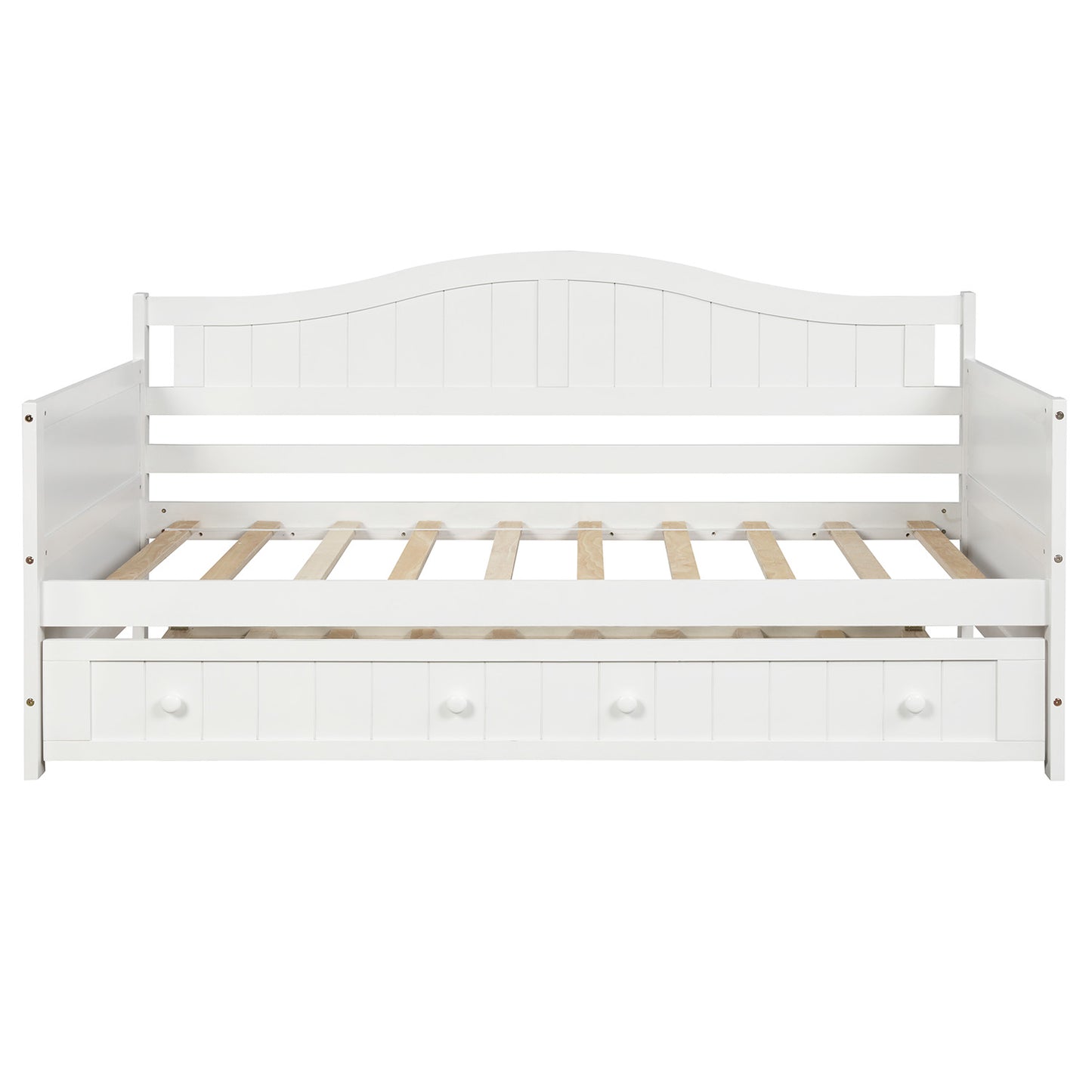 Twin Wooden Daybed with Trundle Bed,Sofa Bed for Bedroom Living Room,White