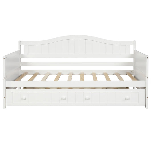 Twin Wooden Daybed with Trundle Bed,Sofa Bed for Bedroom Living Room,White