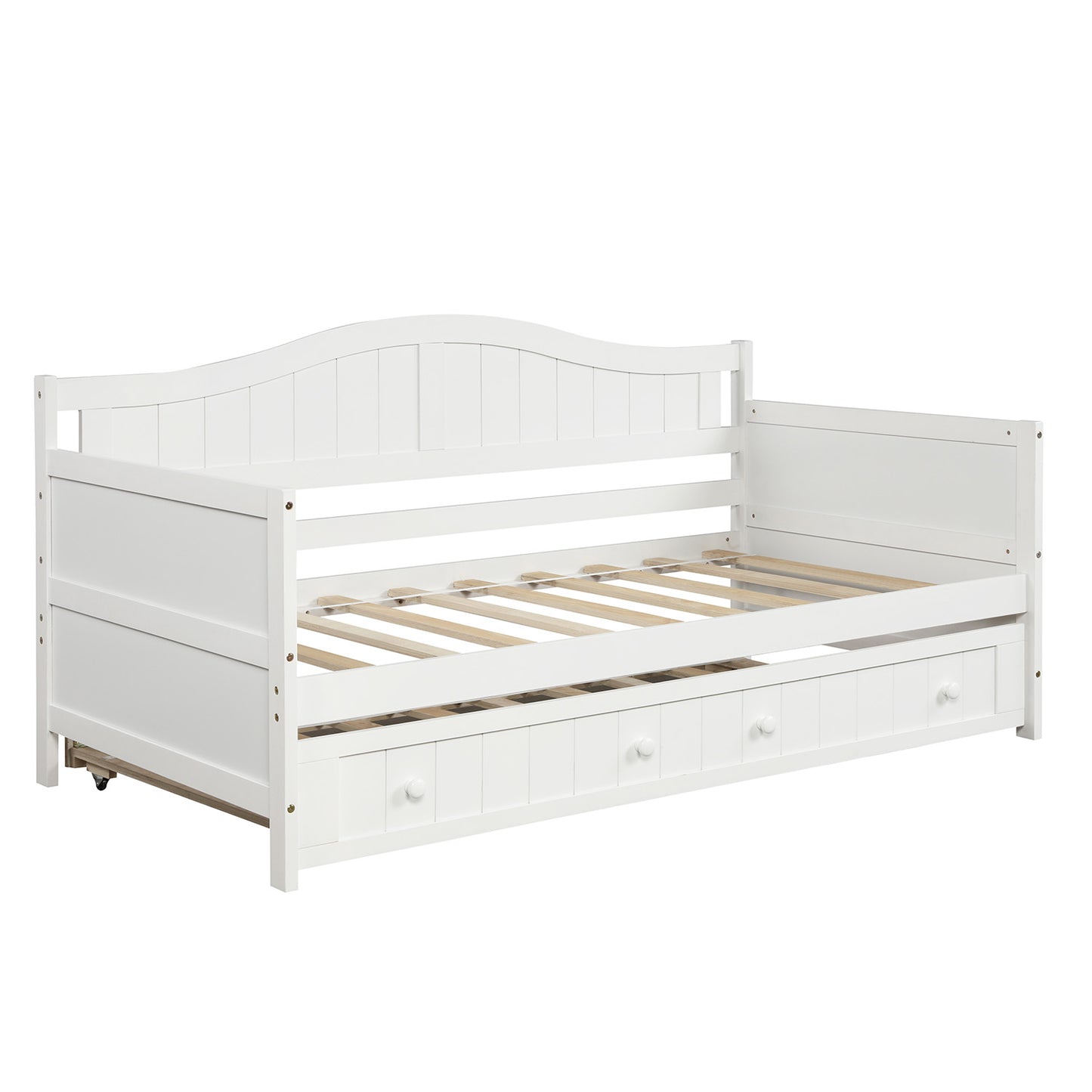 Twin Wooden Daybed with Trundle Bed,Sofa Bed for Bedroom Living Room,White