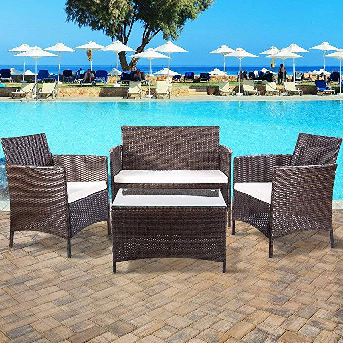 U_Style 4 Piece Rattan Sofa Seating Group with Cushions