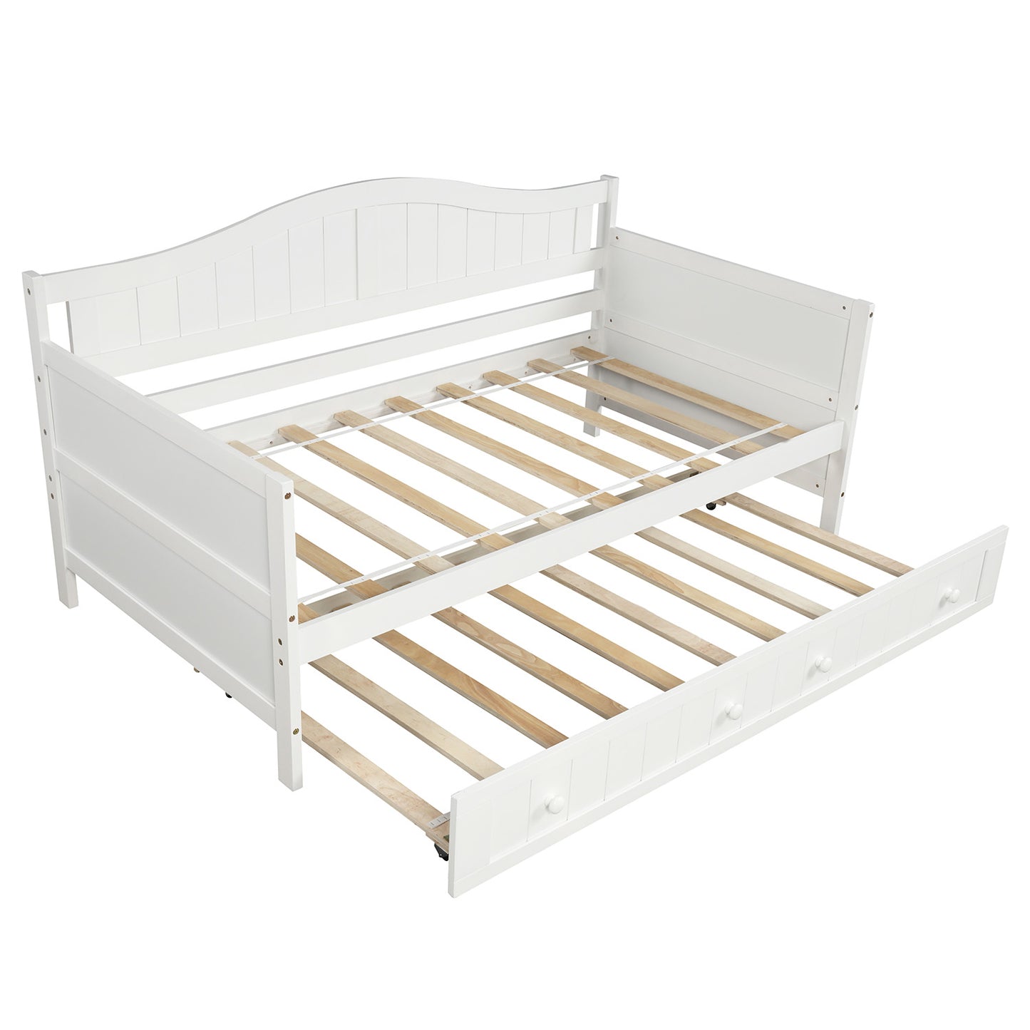 Twin Wooden Daybed with Trundle Bed,Sofa Bed for Bedroom Living Room,White