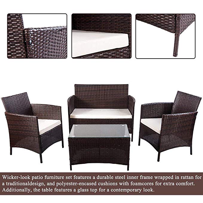 U_Style 4 Piece Rattan Sofa Seating Group with Cushions