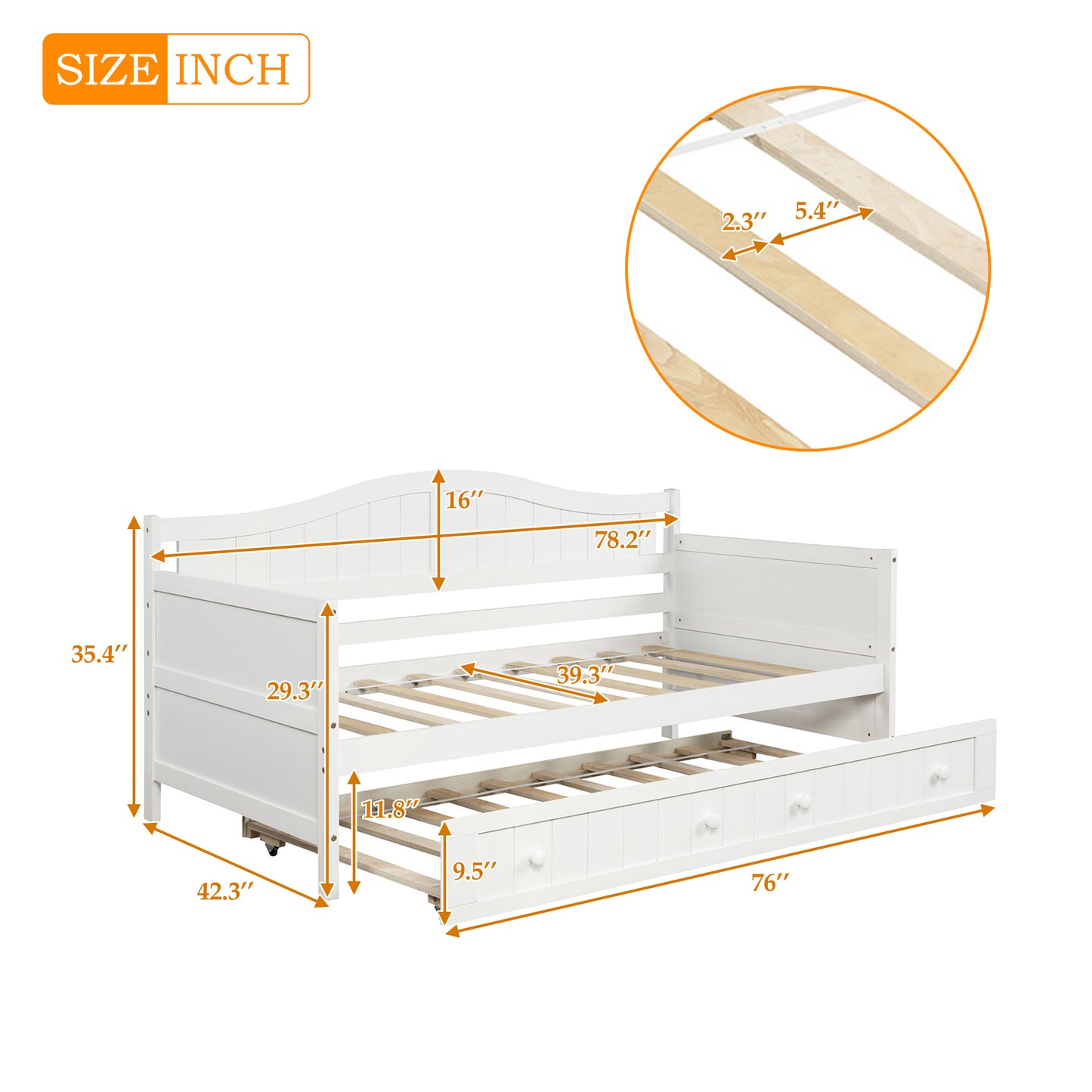 Twin Wooden Daybed with Trundle Bed,Sofa Bed for Bedroom Living Room,White