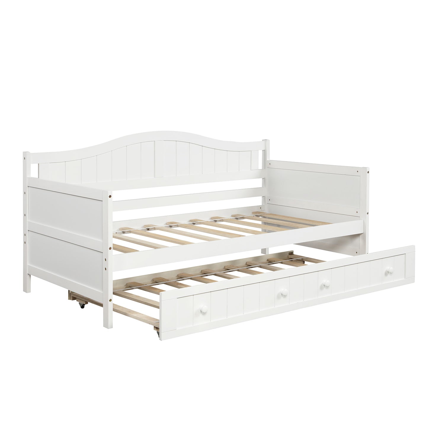 Twin Wooden Daybed with Trundle Bed,Sofa Bed for Bedroom Living Room,White