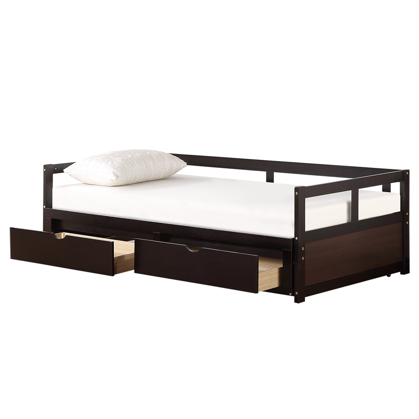 Wooden Daybed with Trundle Bed and Two Storage Drawers ,Extendable Bed Daybed,Sofa Bed for Bedroom Living Room,Espresso（old  SKU:P000063AAP ）