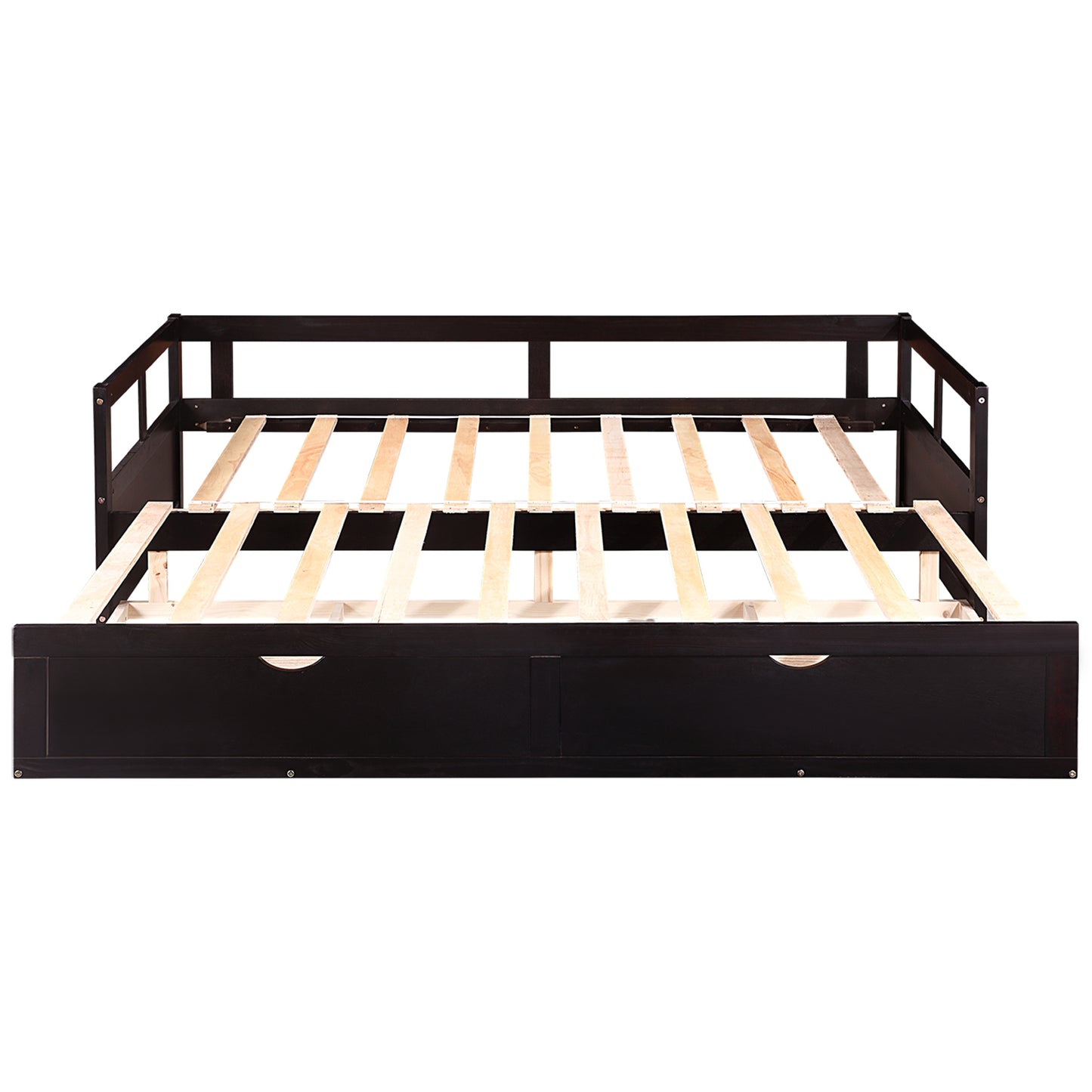 Wooden Daybed with Trundle Bed and Two Storage Drawers ,Extendable Bed Daybed,Sofa Bed for Bedroom Living Room,Espresso（old  SKU:P000063AAP ）