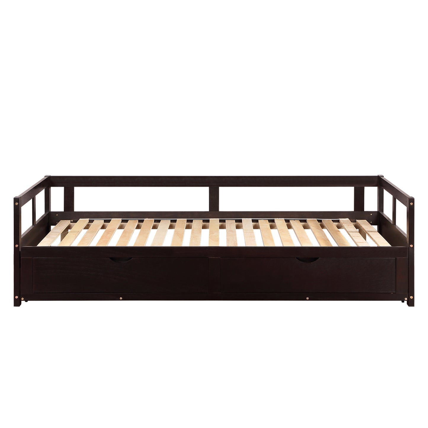 Wooden Daybed with Trundle Bed and Two Storage Drawers ,Extendable Bed Daybed,Sofa Bed for Bedroom Living Room,Espresso（old  SKU:P000063AAP ）