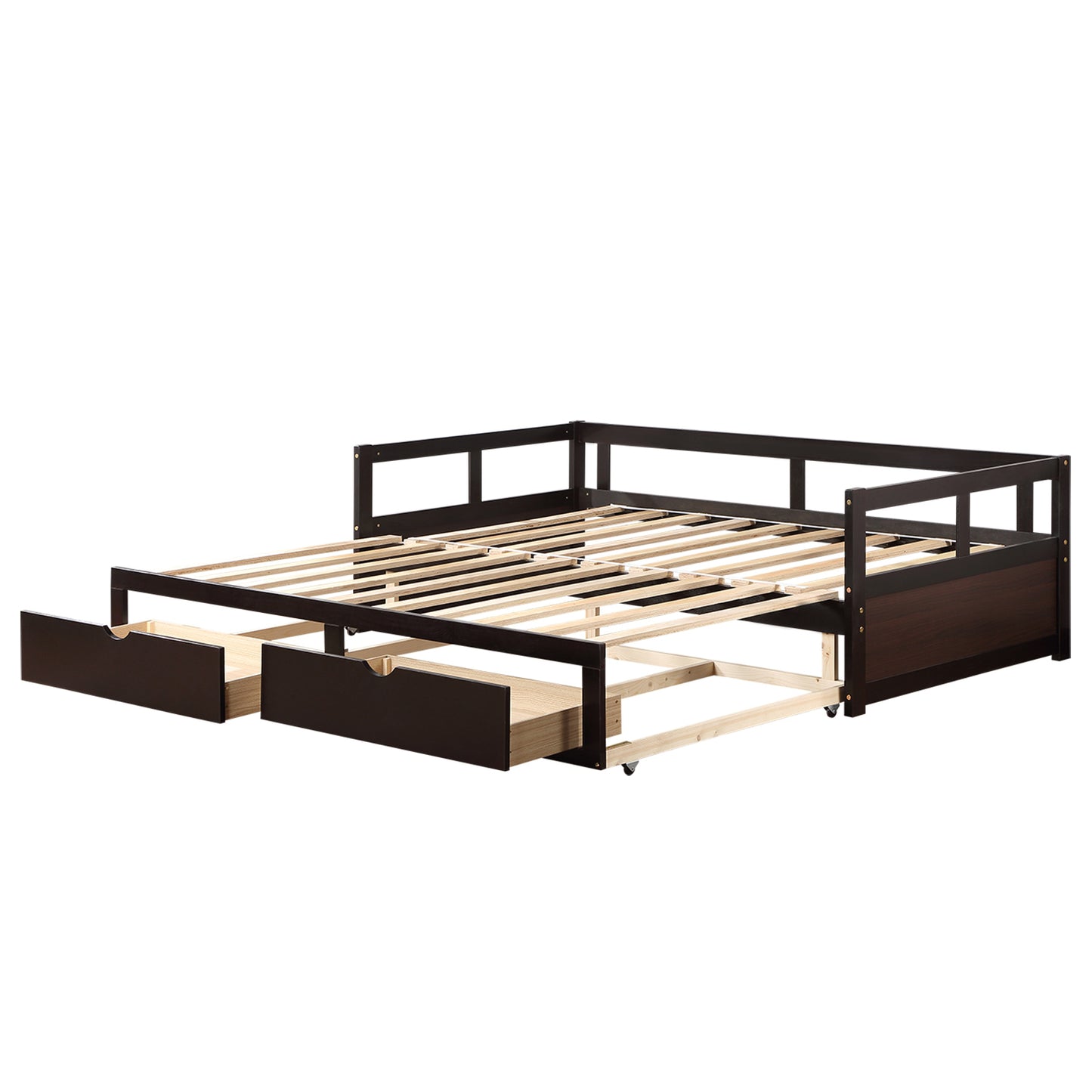 Wooden Daybed with Trundle Bed and Two Storage Drawers ,Extendable Bed Daybed,Sofa Bed for Bedroom Living Room,Espresso（old  SKU:P000063AAP ）