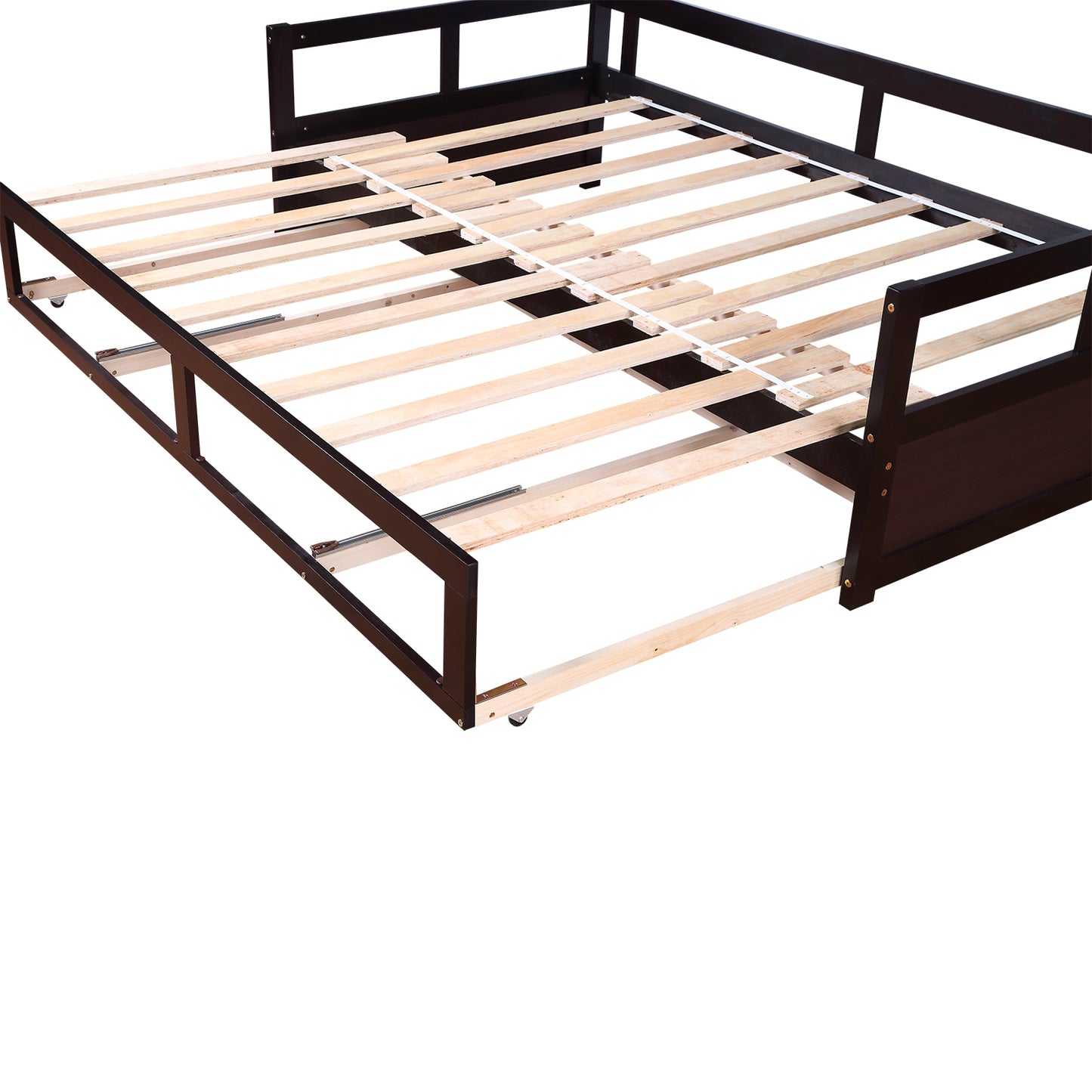 Wooden Daybed with Trundle Bed and Two Storage Drawers ,Extendable Bed Daybed,Sofa Bed for Bedroom Living Room,Espresso（old  SKU:P000063AAP ）