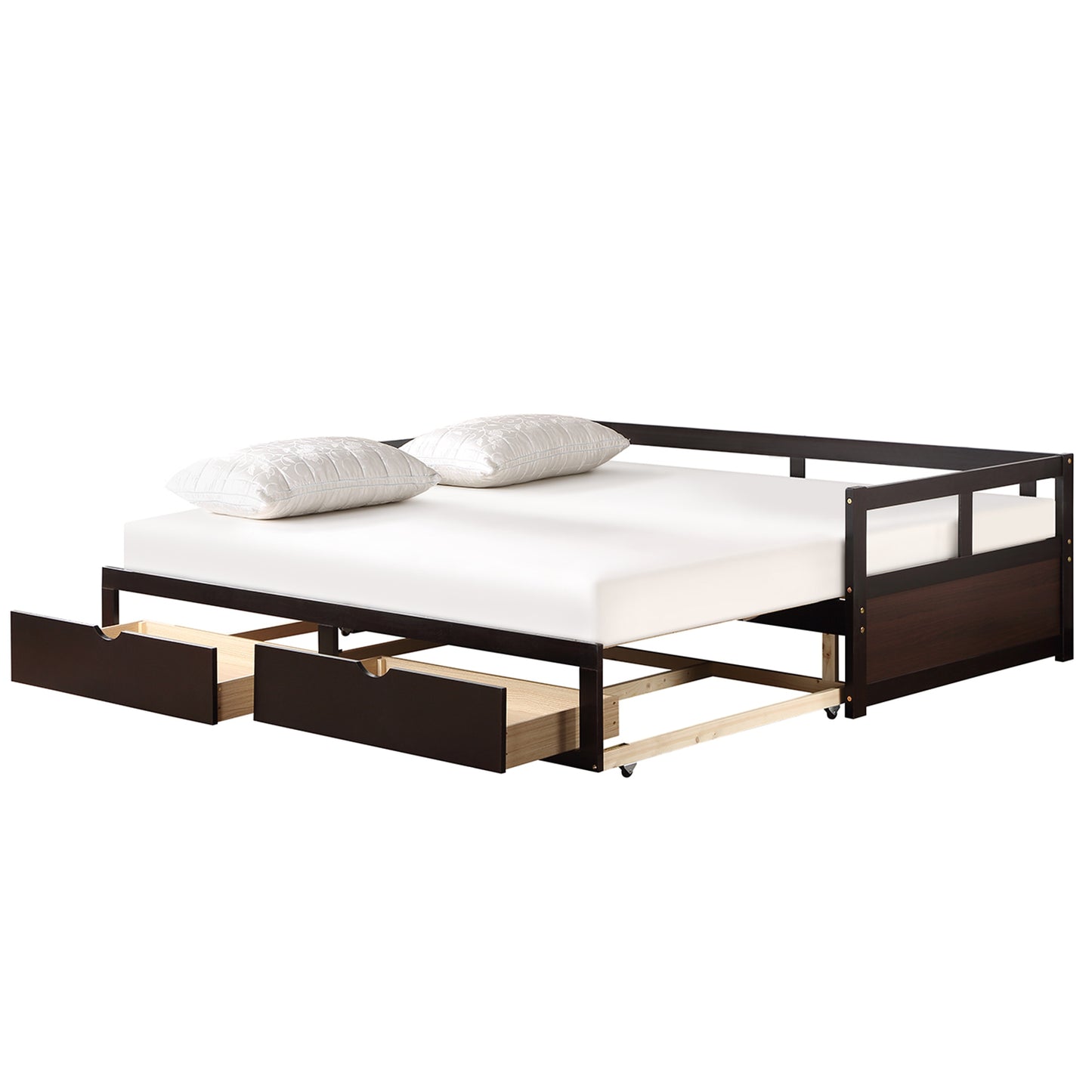 Wooden Daybed with Trundle Bed and Two Storage Drawers ,Extendable Bed Daybed,Sofa Bed for Bedroom Living Room,Espresso（old  SKU:P000063AAP ）