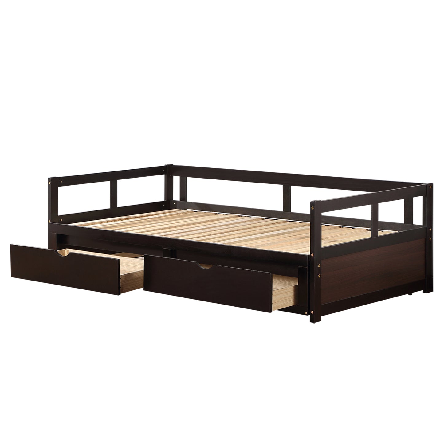 Wooden Daybed with Trundle Bed and Two Storage Drawers ,Extendable Bed Daybed,Sofa Bed for Bedroom Living Room,Espresso（old  SKU:P000063AAP ）