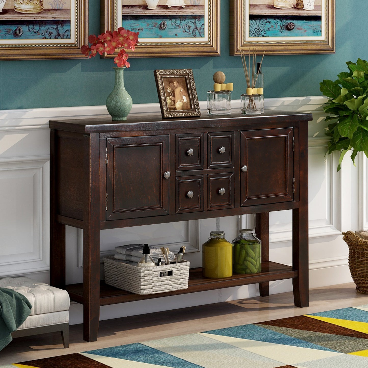 Cambridge Series Buffet Sideboard Console Table with Bottom Shelf (Espresso)