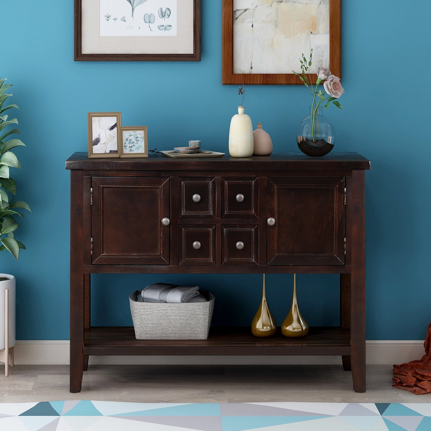 Cambridge Series Buffet Sideboard Console Table with Bottom Shelf (Espresso)