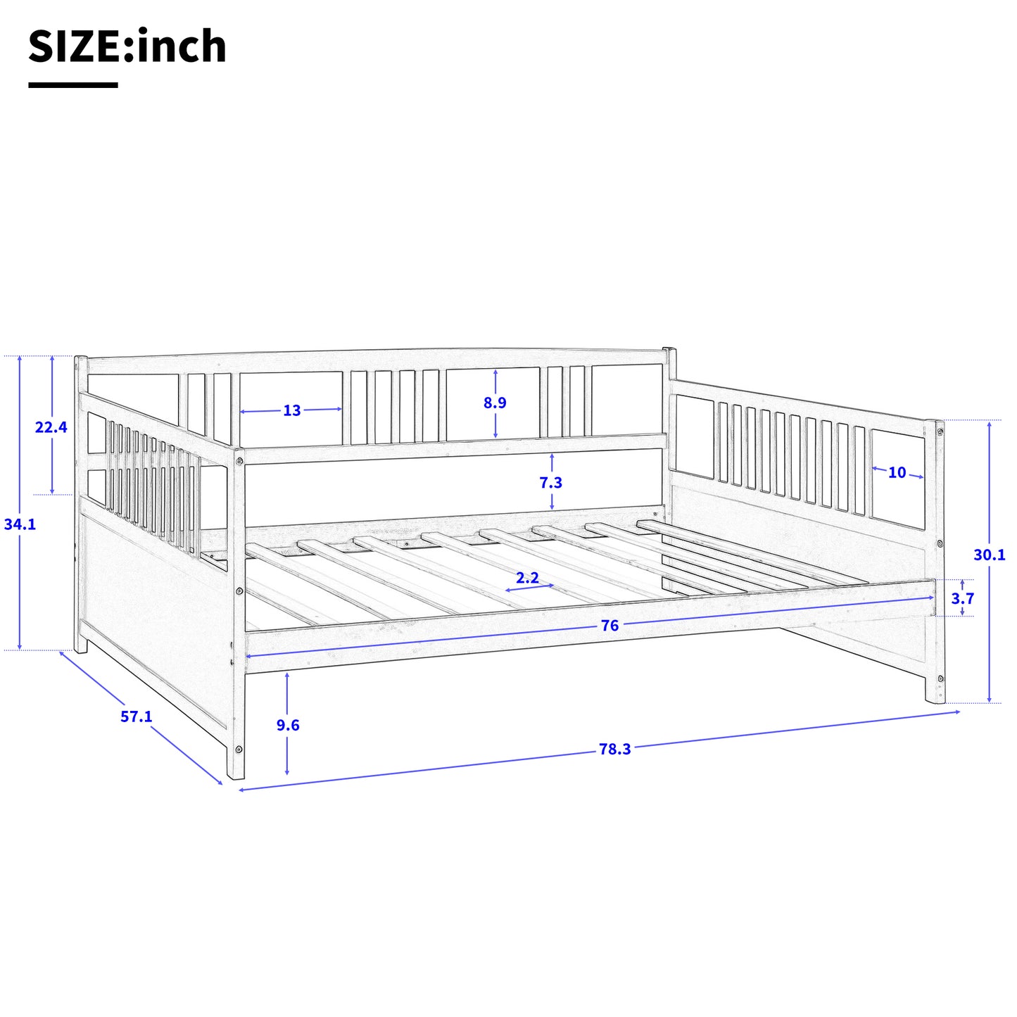 Wood Daybed Full Size Daybed with Support Legs, White (Previous SKU: WF190235AAK)