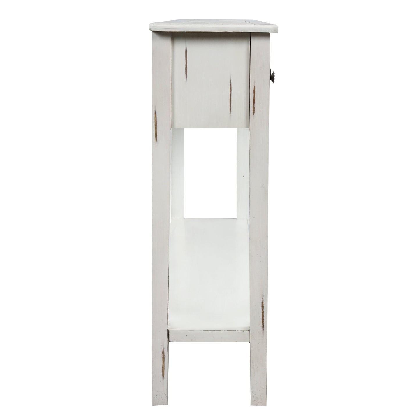 Rustic Entryway Console Table,  Long with two Different Size Drawers and Bottom Shelf for Storage (Antique White)