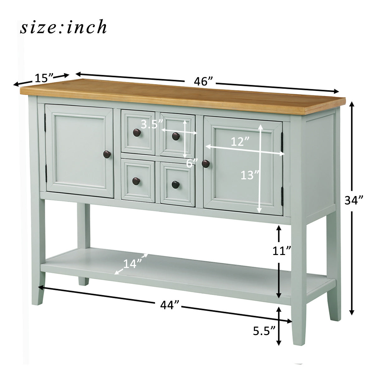 Cambridge Series Buffet Sideboard Console Table with Bottom Shelf (Lime White)