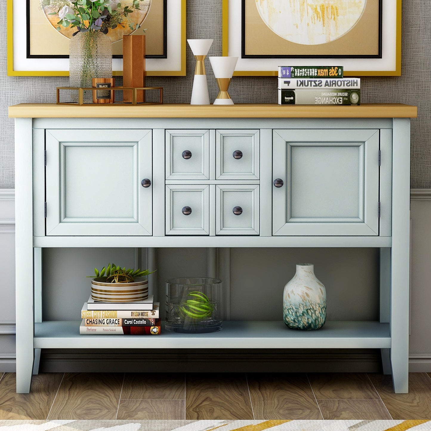 Cambridge Series Buffet Sideboard Console Table with Bottom Shelf (Lime White)