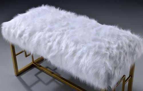 Bagley II Bench in White Faux Fur & Gold 96451