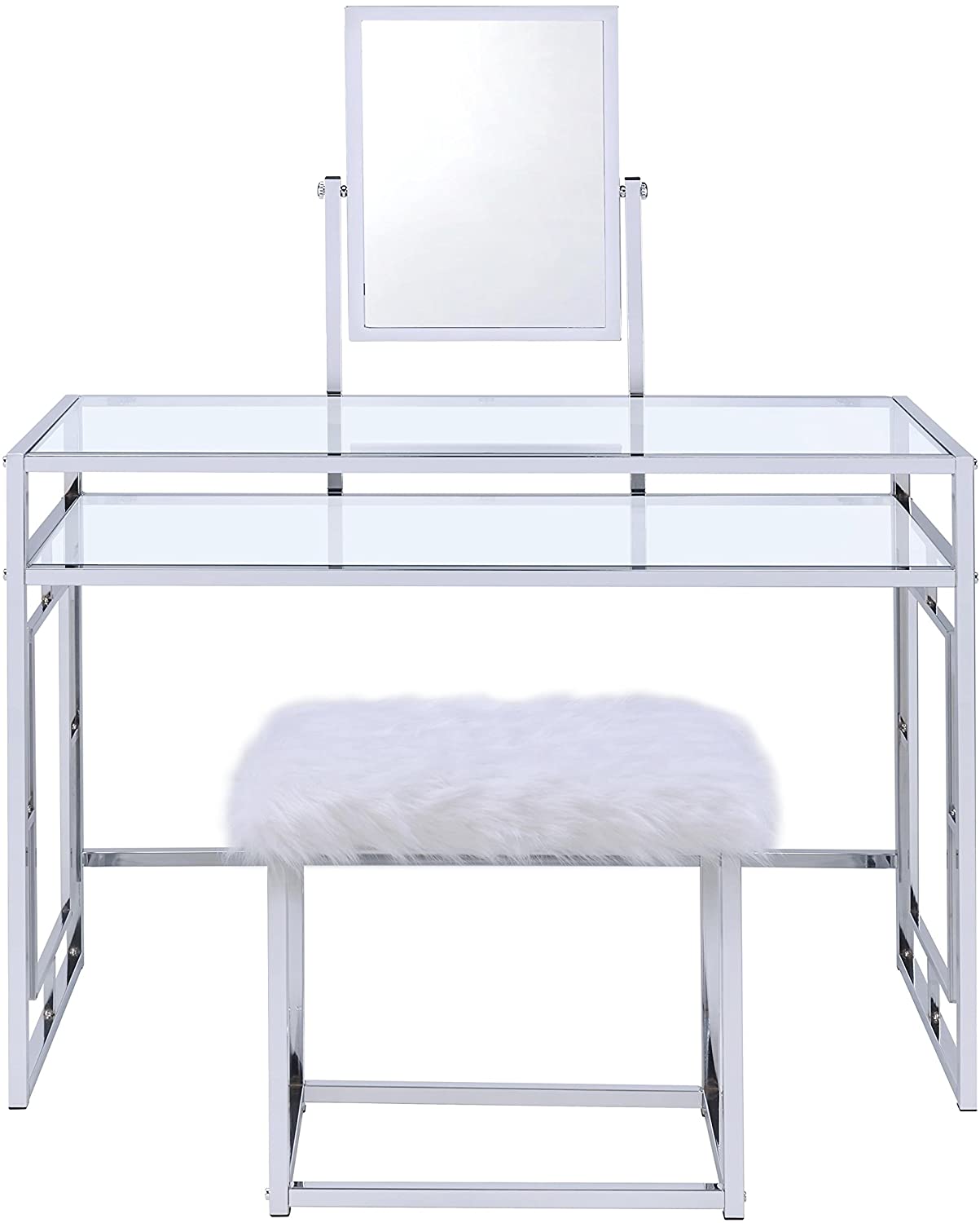 Carenze II Curio Cabinet in White Faux Fur & Chrome 90314