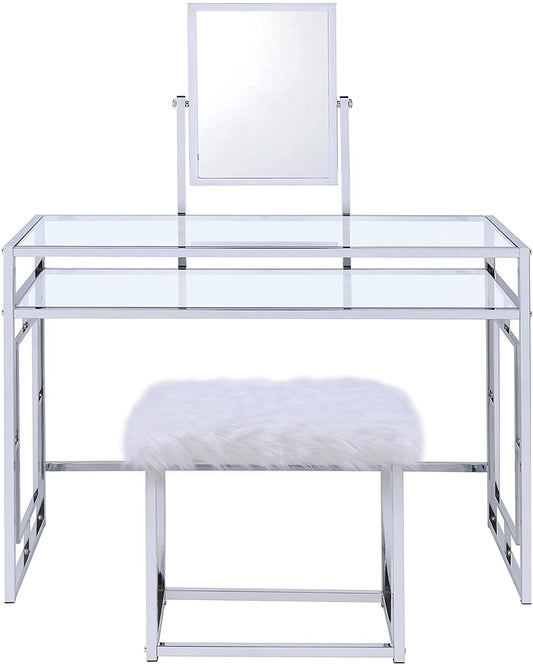 Carenze II Curio Cabinet in White Faux Fur & Chrome 90314