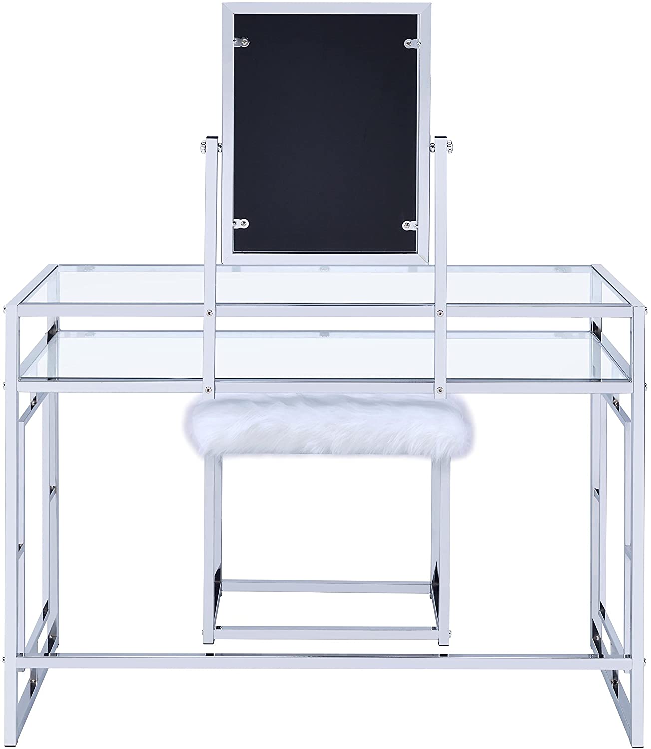 Carenze II Curio Cabinet in White Faux Fur & Chrome 90314