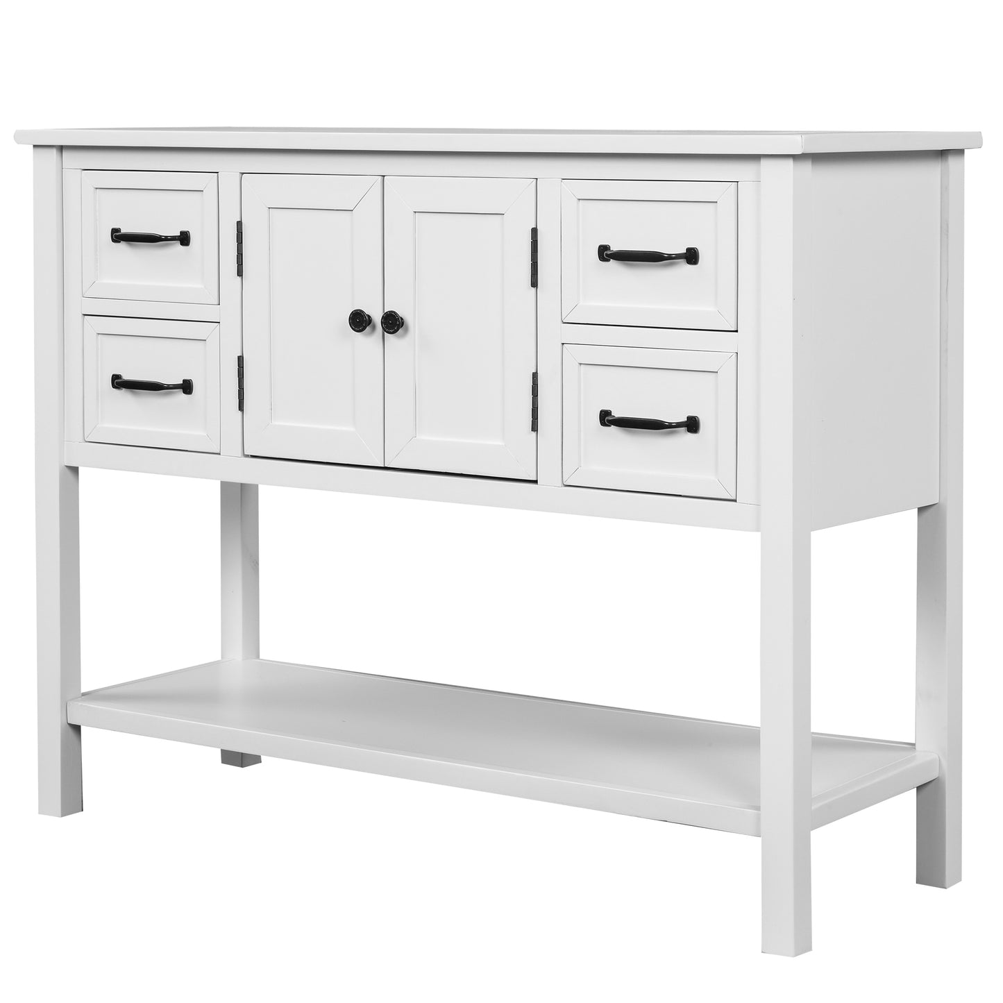 43'' Modern Console Table  Sofa Table for Living Room with 4 Drawers, 1 Cabinet and 1 Shelf