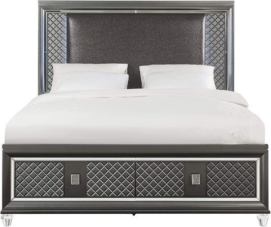 Sawyer Queen Bed, PU & Metallic Gray (1Set/4Ctn) 27970Q