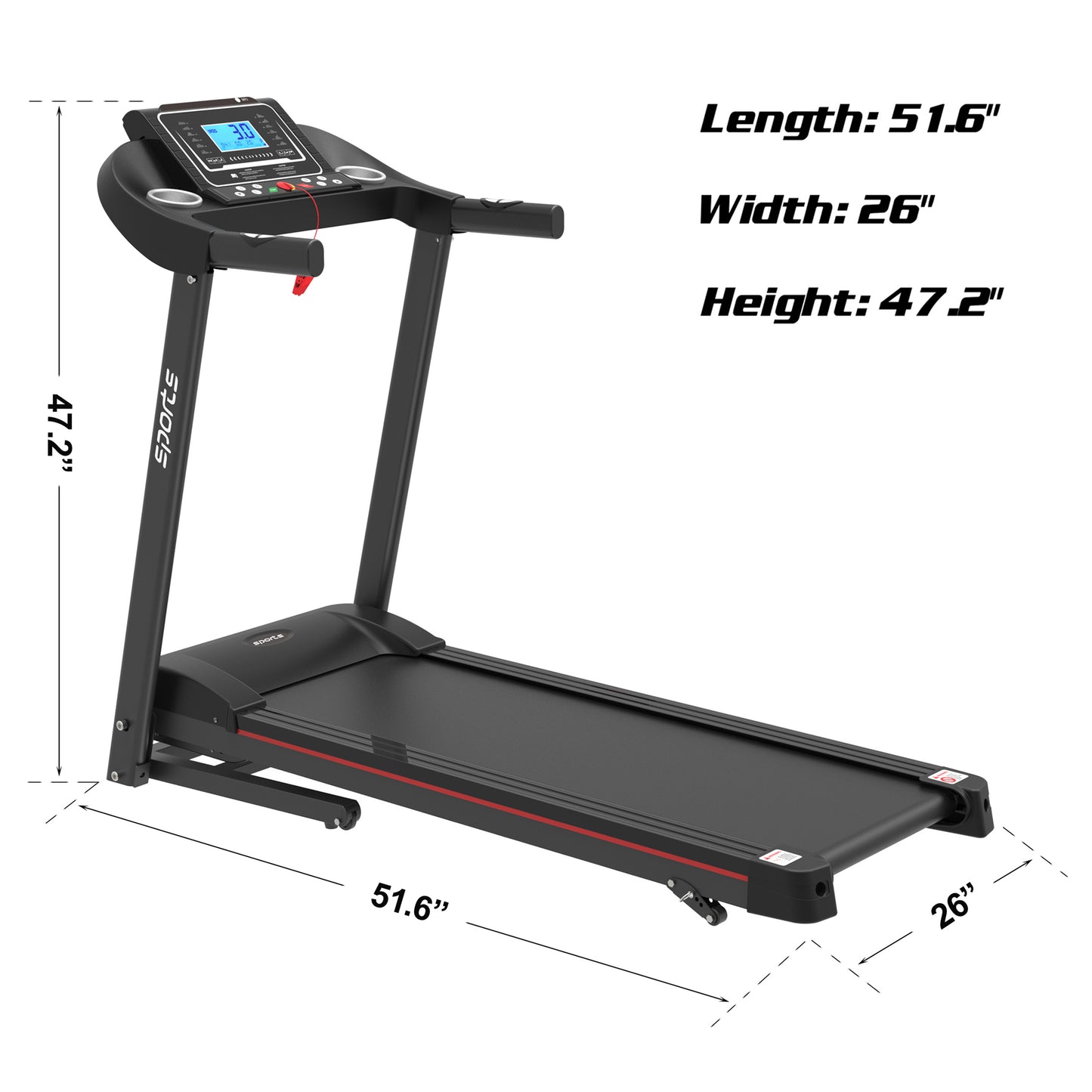 Folding Treadmill, Smart Motorized Treadmill with Manual Incline and Air Spring  MP3, Exercise Running Machine with 5& LCD Display for Home Use