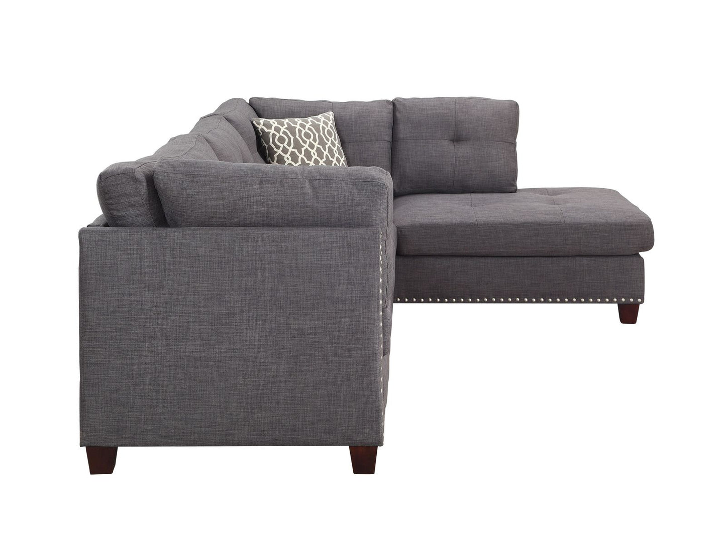 Laurissa Sectional Sofa & Ottoman (2 Pillows), Light Charcoal Linen (1Set/2Ctn) 54385