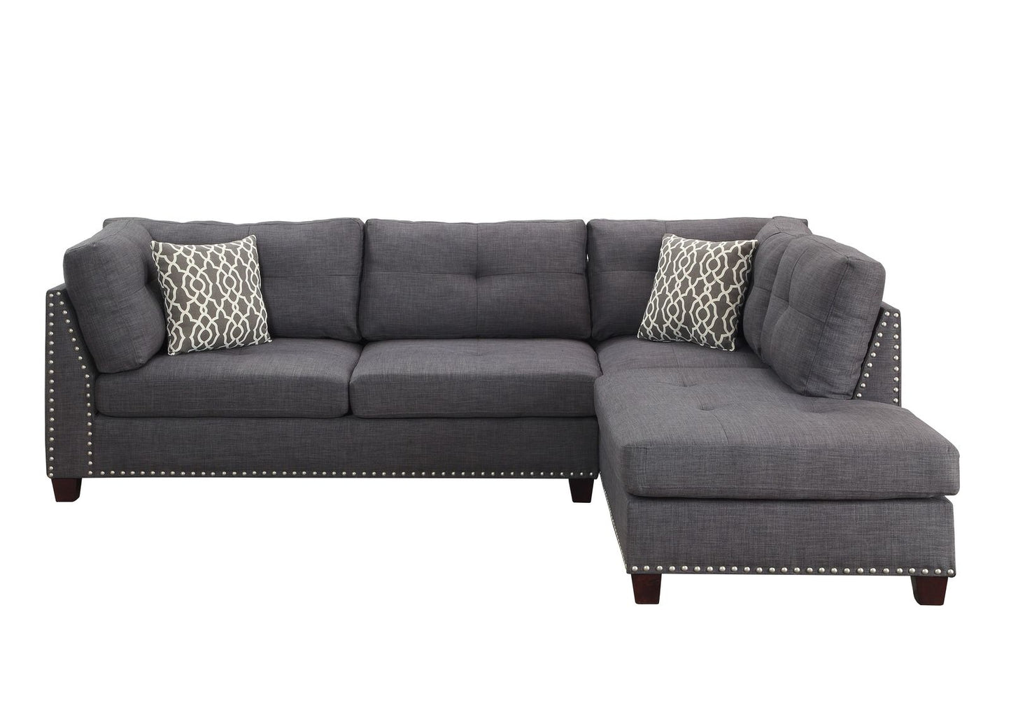 Laurissa Sectional Sofa & Ottoman (2 Pillows), Light Charcoal Linen (1Set/2Ctn) 54385