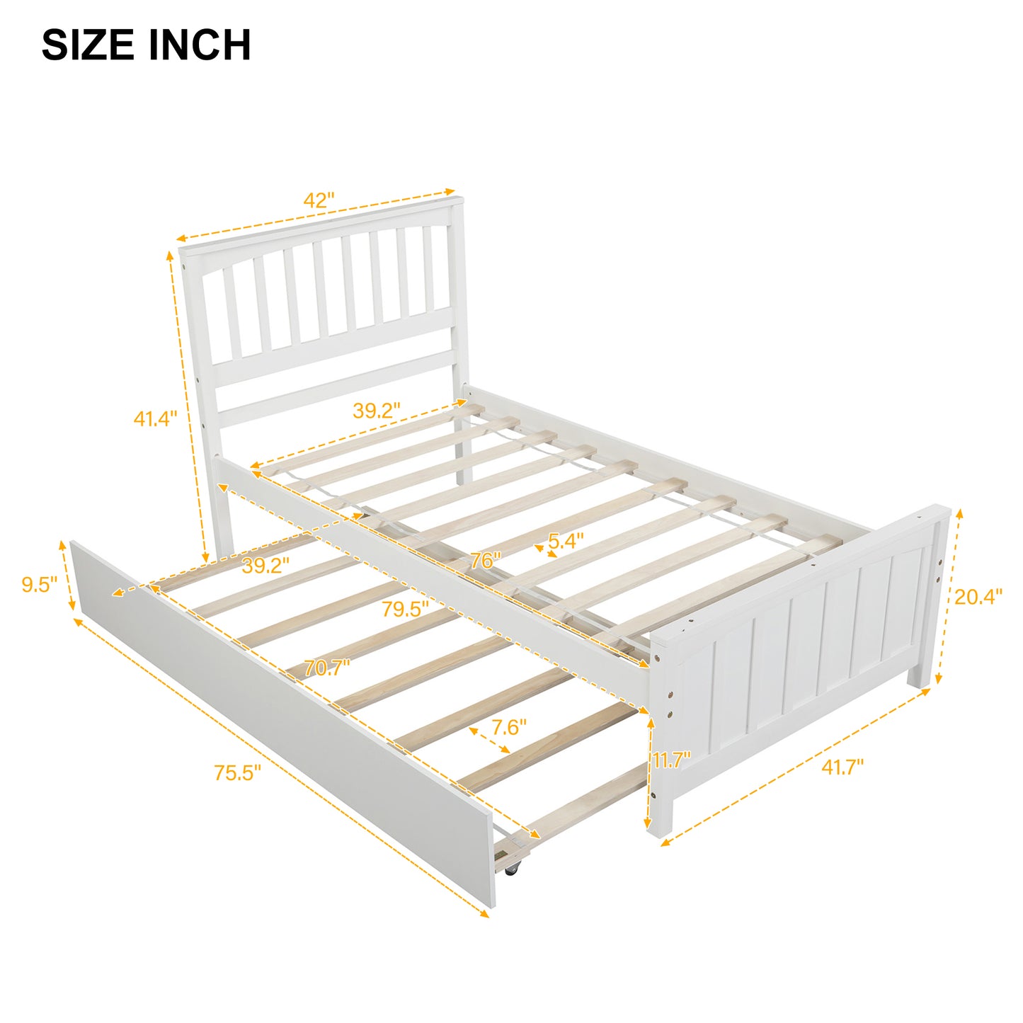 Twin size Platform Bed with Trundle, White