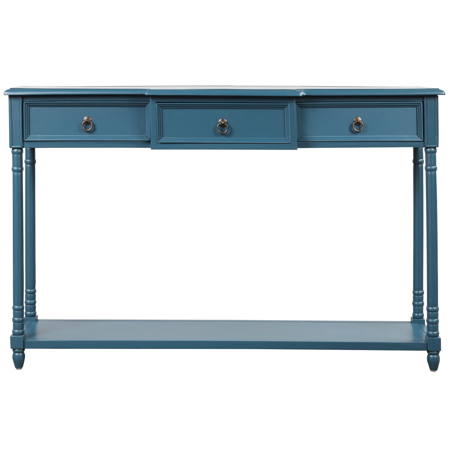 Console Table Sofa Table with Drawers for Entryway with Projecting Drawers and Long Shelf (Antique Navy)