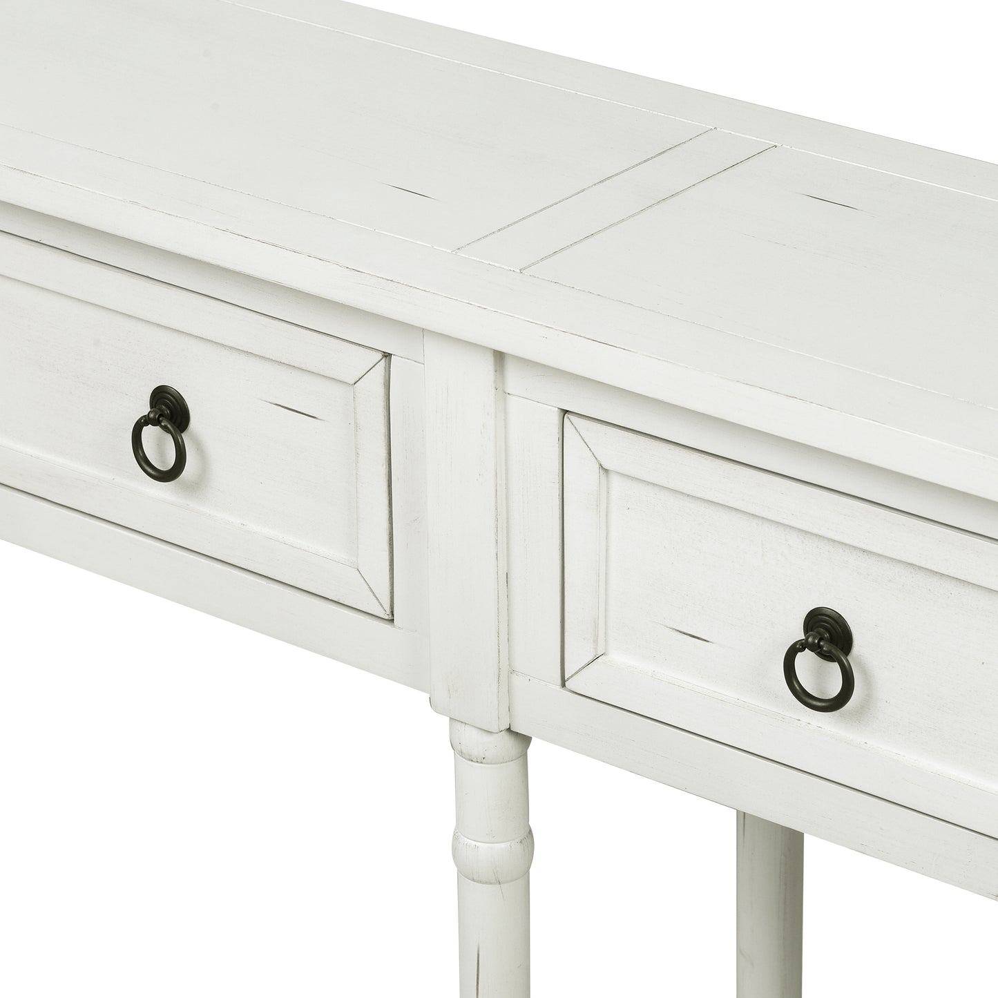 Console Table Sofa Table with Drawers and Long Shelf Rectangular Living Room Table Solid Wood (Antique White)