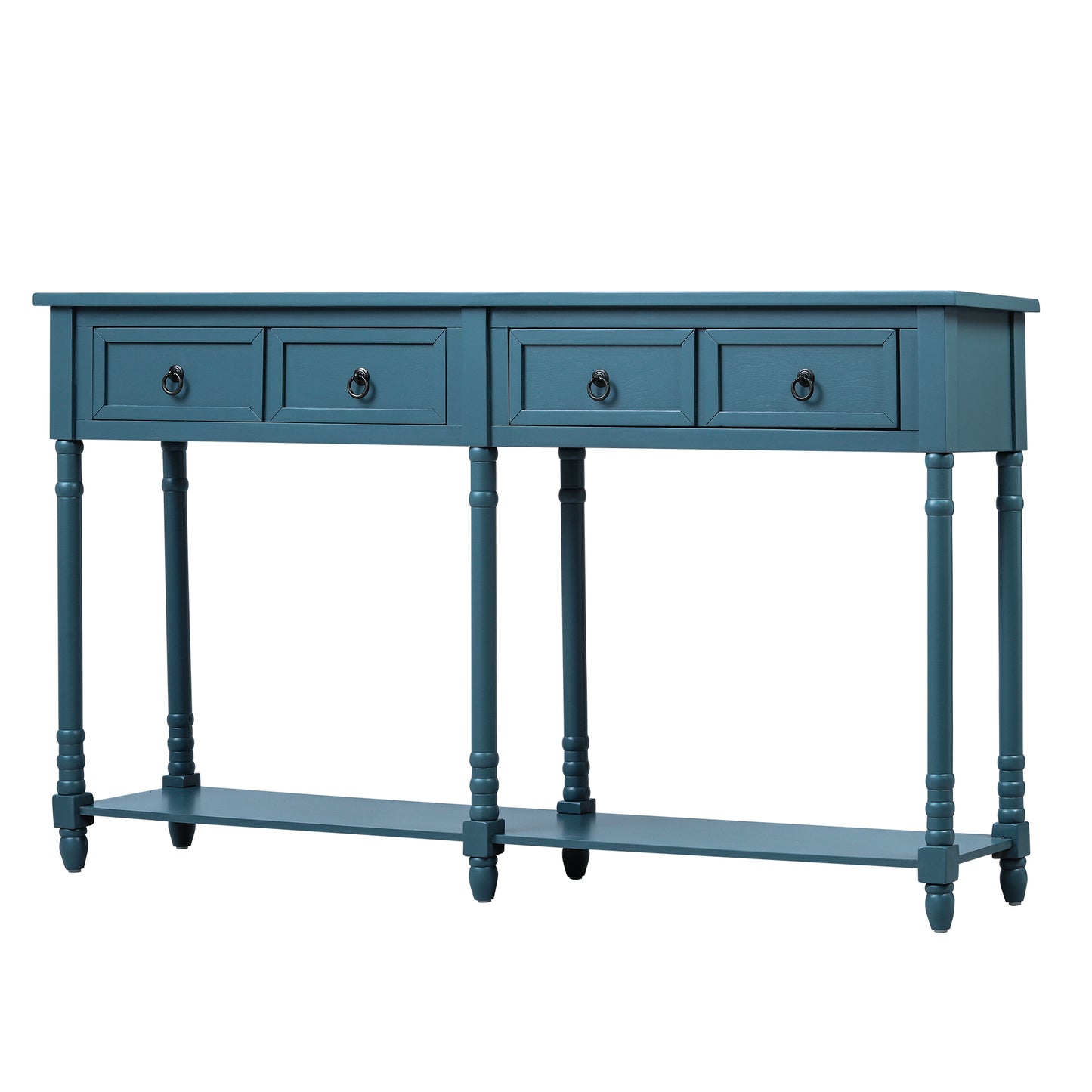 Console Table Sofa Table with Drawers and Long Shelf Rectangular Living Room Table Solid Wood (Antique Navy)