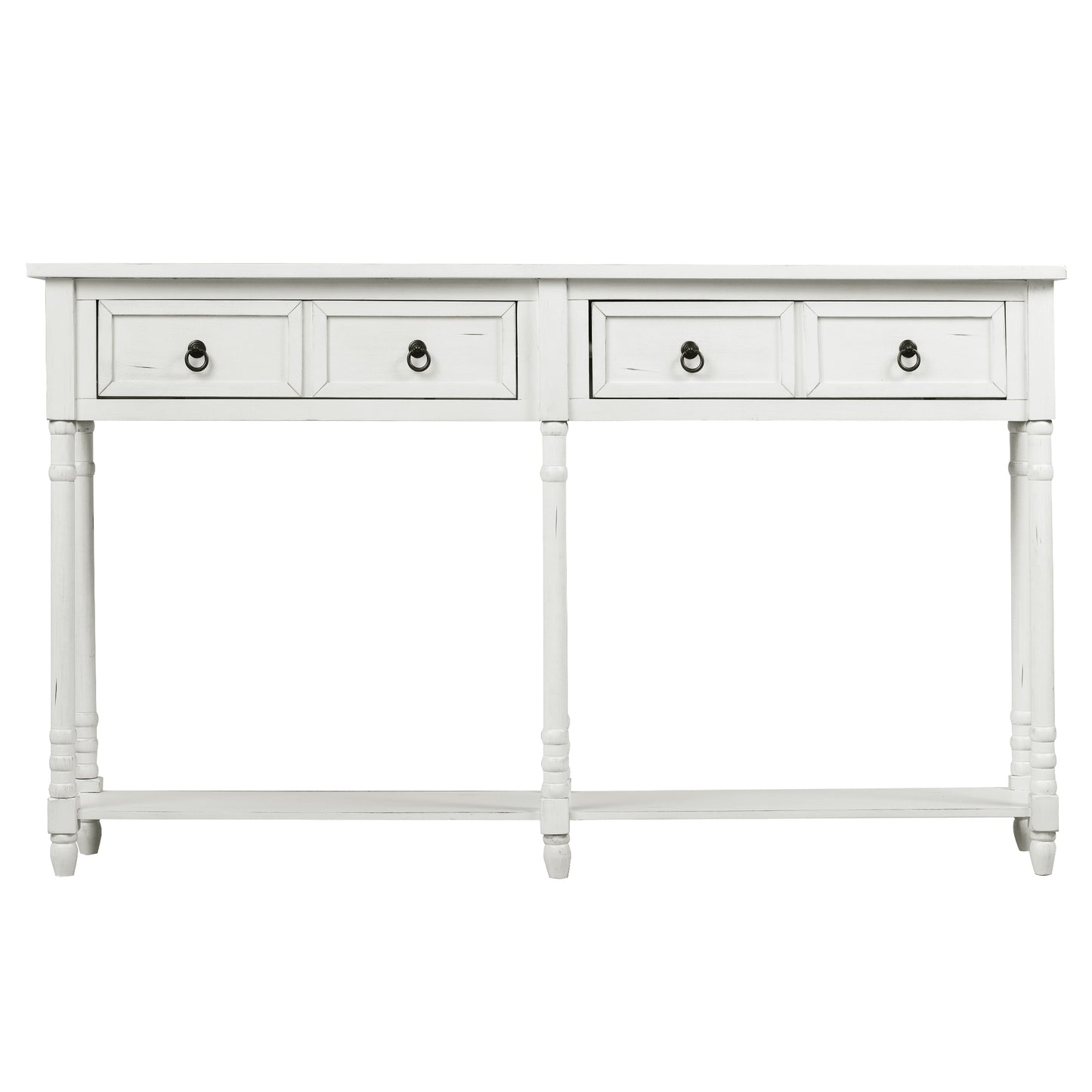 Console Table Sofa Table with Drawers and Long Shelf Rectangular Living Room Table Solid Wood (Antique White)