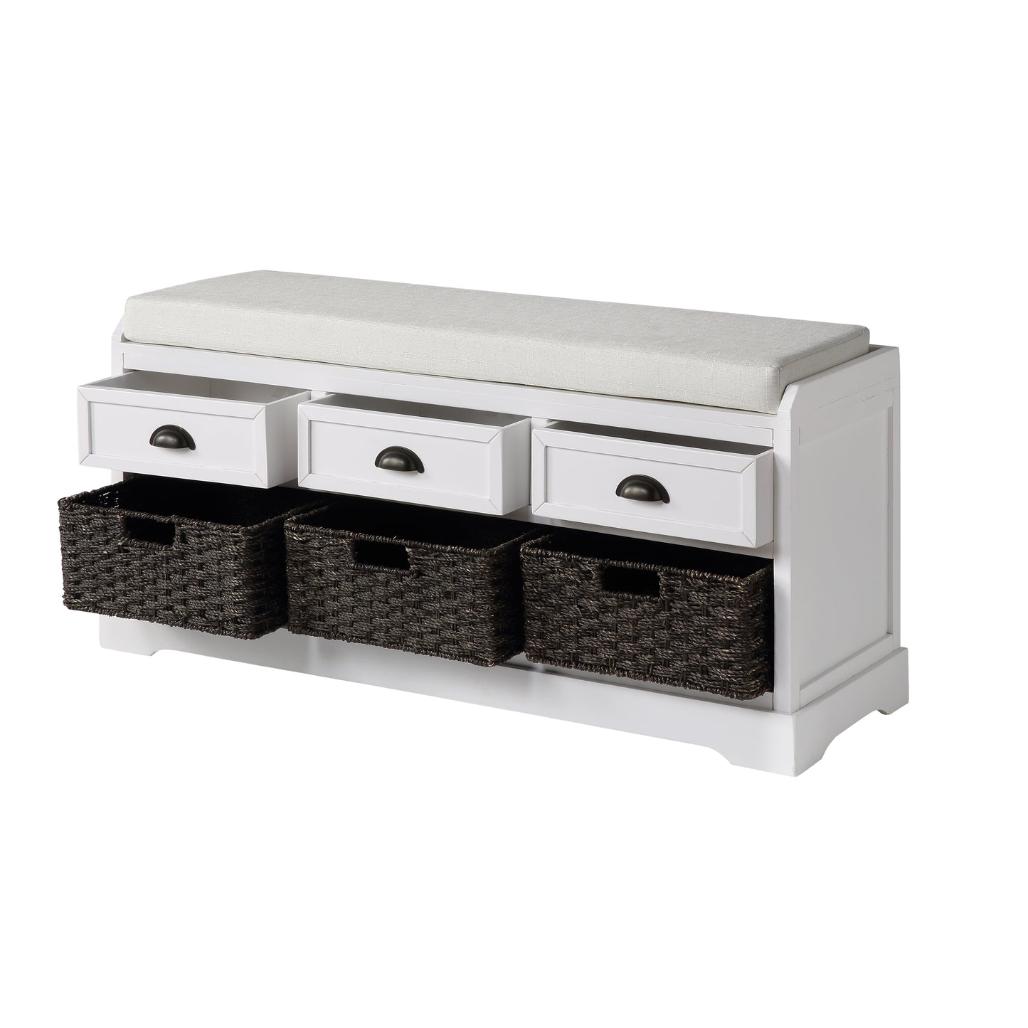 Homes Collection Wood Storage Bench with 3 Drawers and 3 Baskets