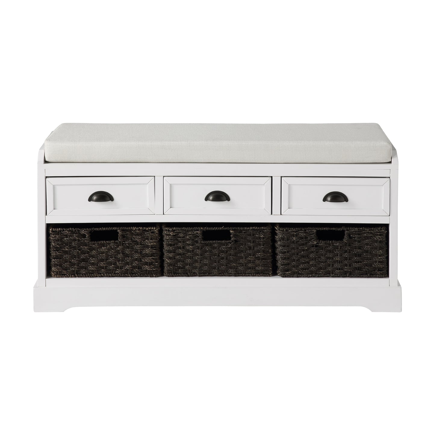 Homes Collection Wood Storage Bench with 3 Drawers and 3 Baskets