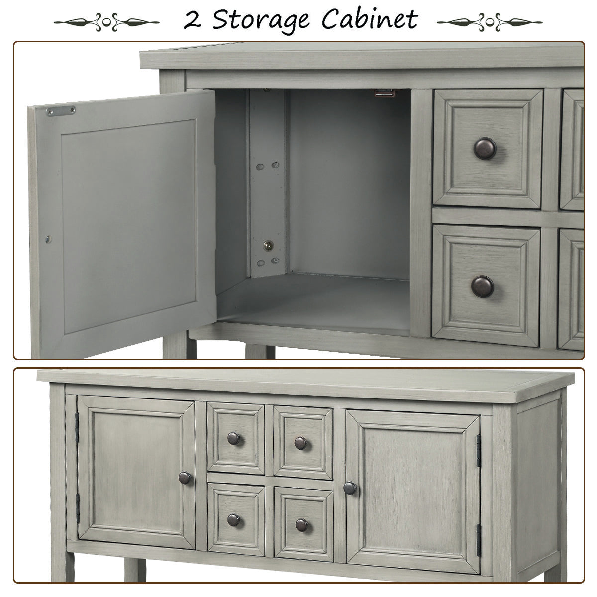 Cambridge Series Buffet Sideboard Console Table with Bottom Shelf (Antique Gray)