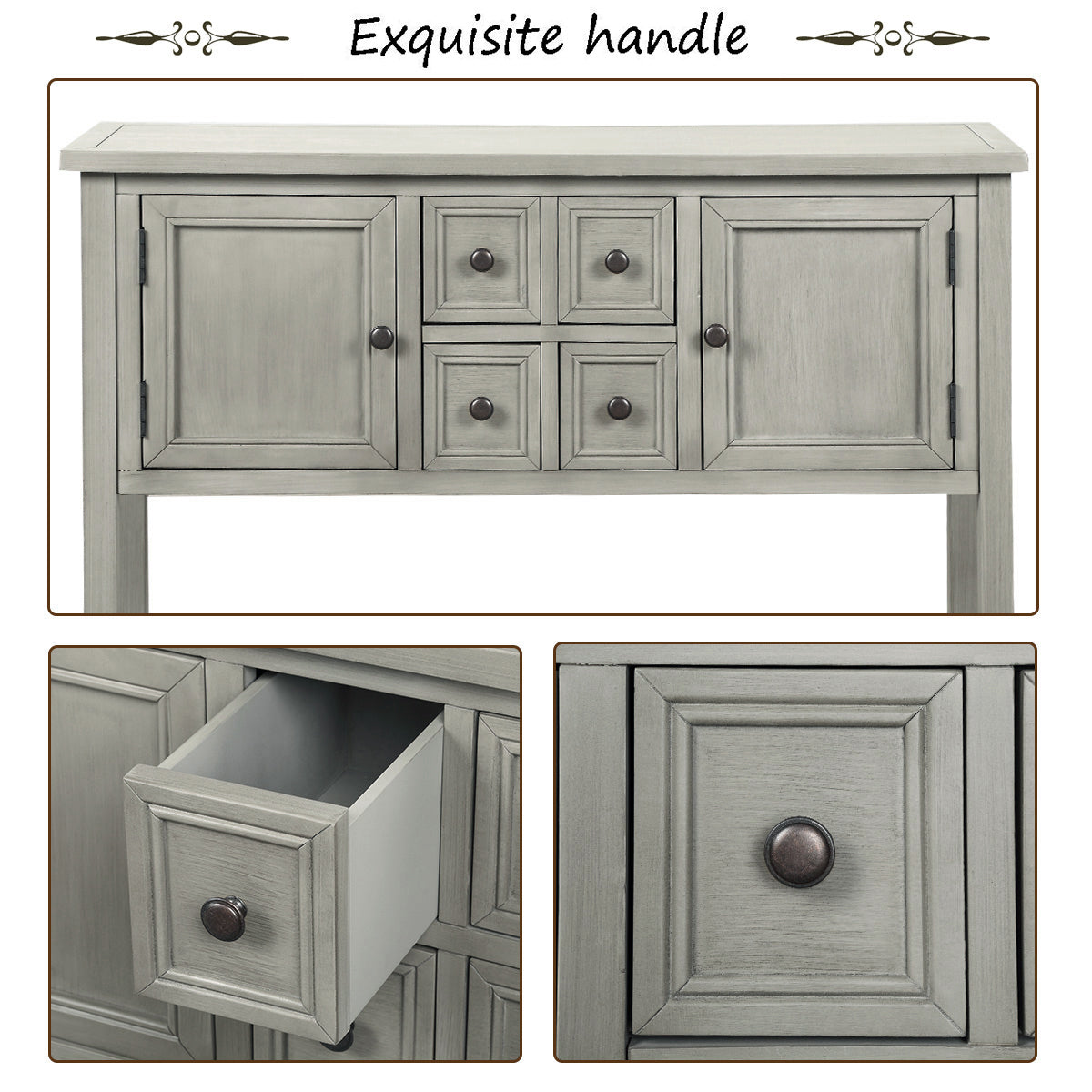 Cambridge Series Buffet Sideboard Console Table with Bottom Shelf (Antique Gray)