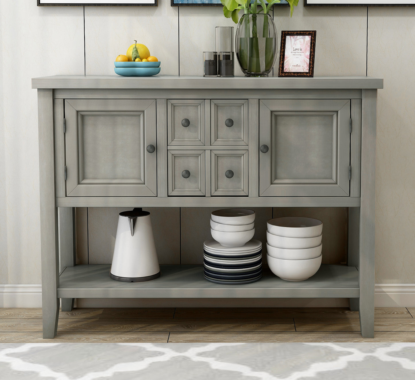 Cambridge Series Buffet Sideboard Console Table with Bottom Shelf (Antique Gray)