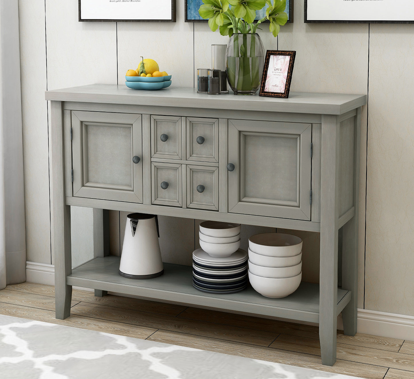 Cambridge Series Buffet Sideboard Console Table with Bottom Shelf (Antique Gray)