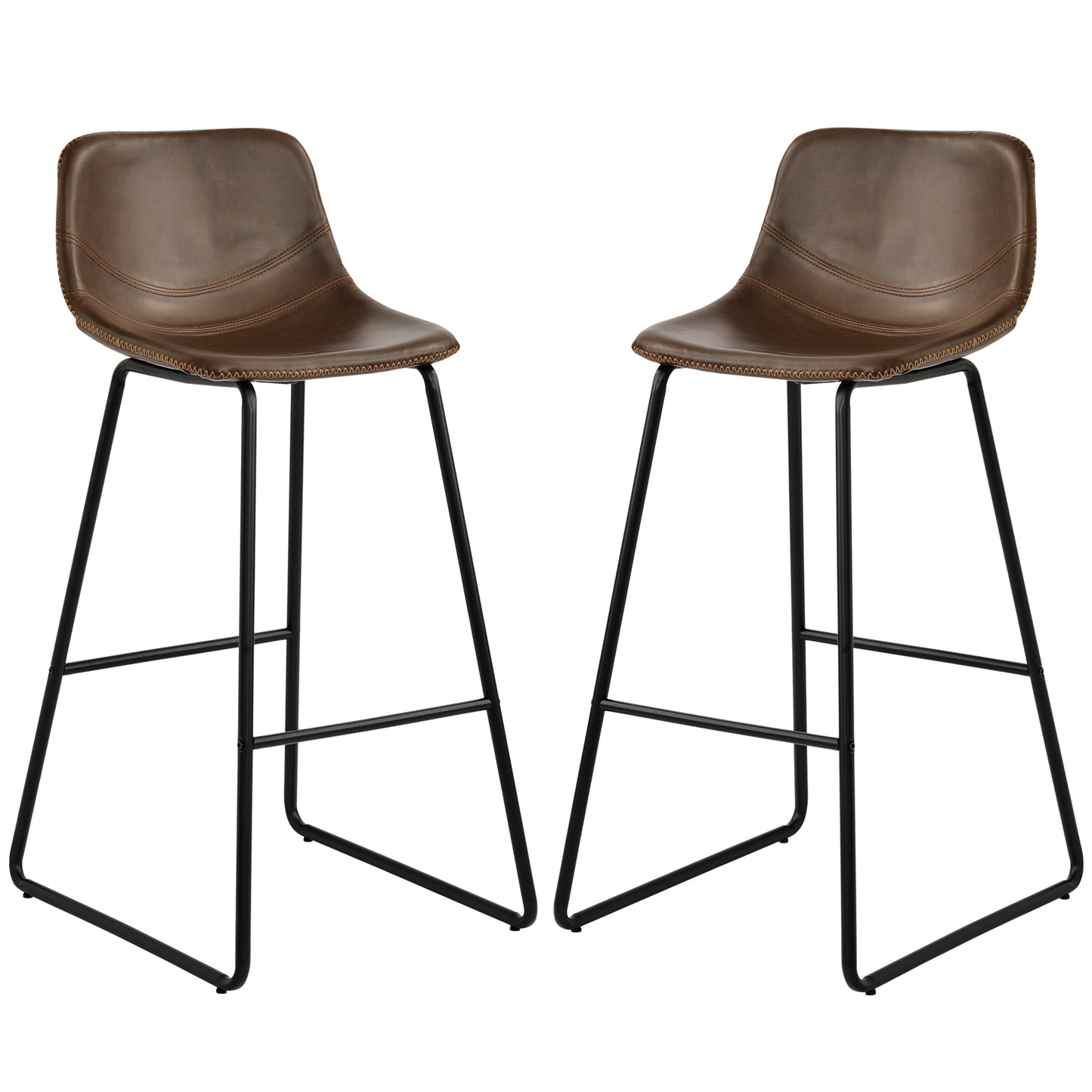 Low Back Footrest Vintage Leatherier Height Bar Stools Dining Chairs Set of 2 (Light Brown)