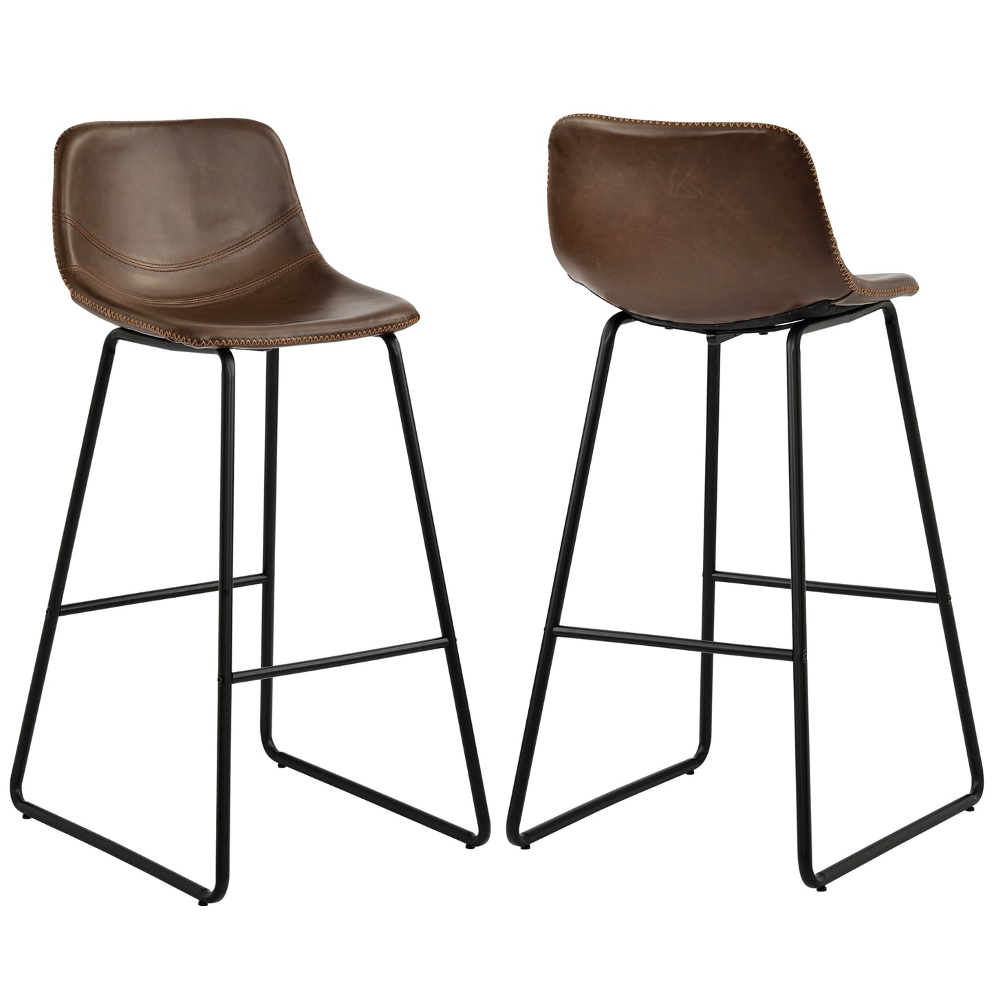 Low Back Footrest Vintage Leatherier Height Bar Stools Dining Chairs Set of 2 (Light Brown)