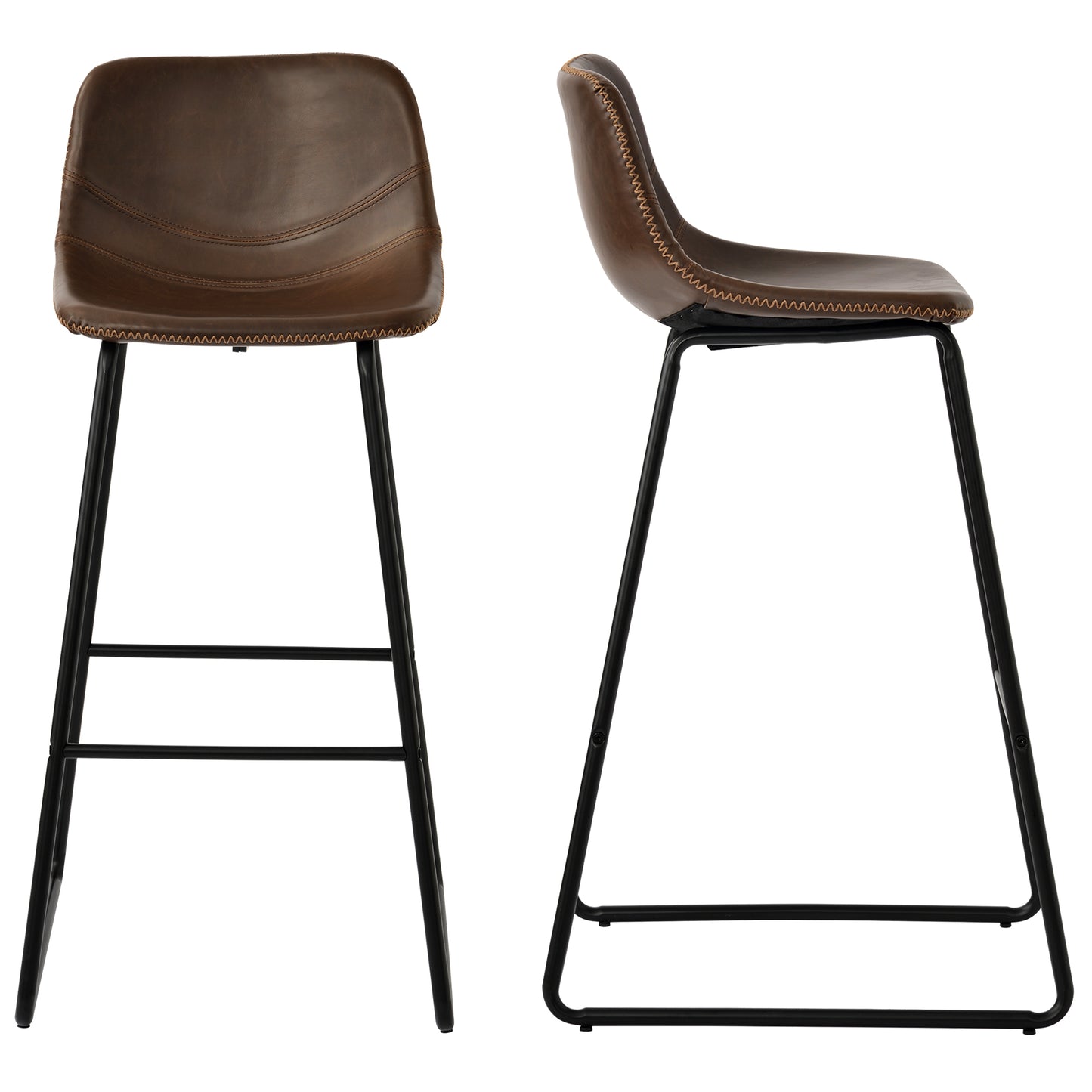 Low Back Footrest Vintage Leatherier Height Bar Stools Dining Chairs Set of 2 (Light Brown)