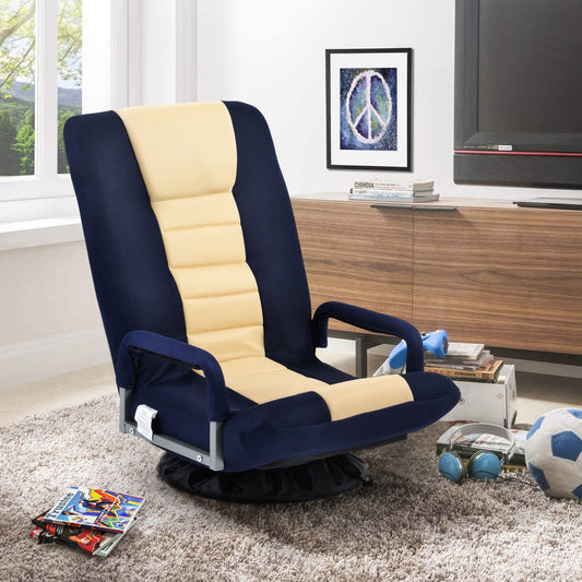 Swivel Video Rocker Gaming Chair Adjustable 7-Position Floor Chair Folding Sofa Lounger,Blue+Beige