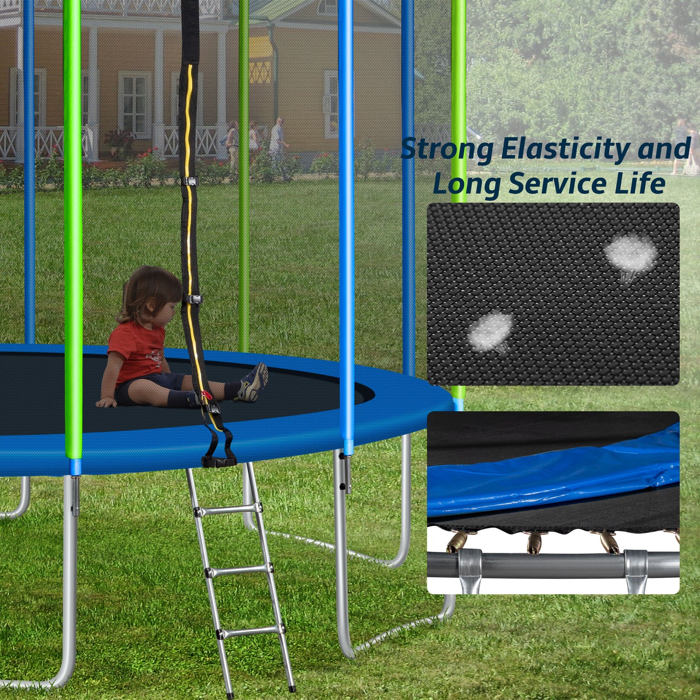 16FT Trampoline for Kids with Safety Enclosure Net, Ladder and 12 Wind Stakes, Round Outdoor Recreational Trampoline