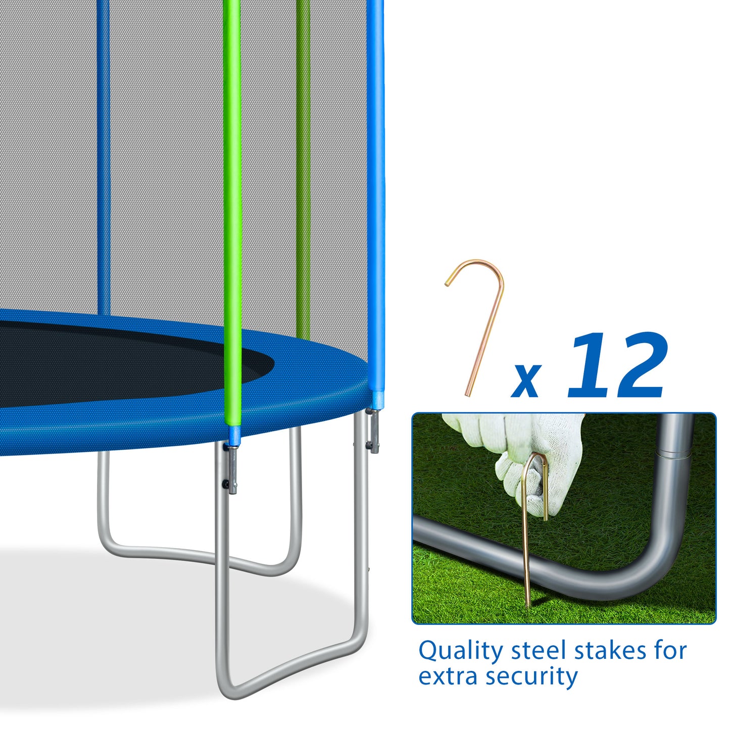 16FT Trampoline for Kids with Safety Enclosure Net, Ladder and 12 Wind Stakes, Round Outdoor Recreational Trampoline